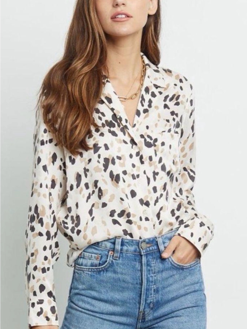 Rails 100% Silk Animal Print Button-Up Blouse Xs Neutral Leopard Shirt